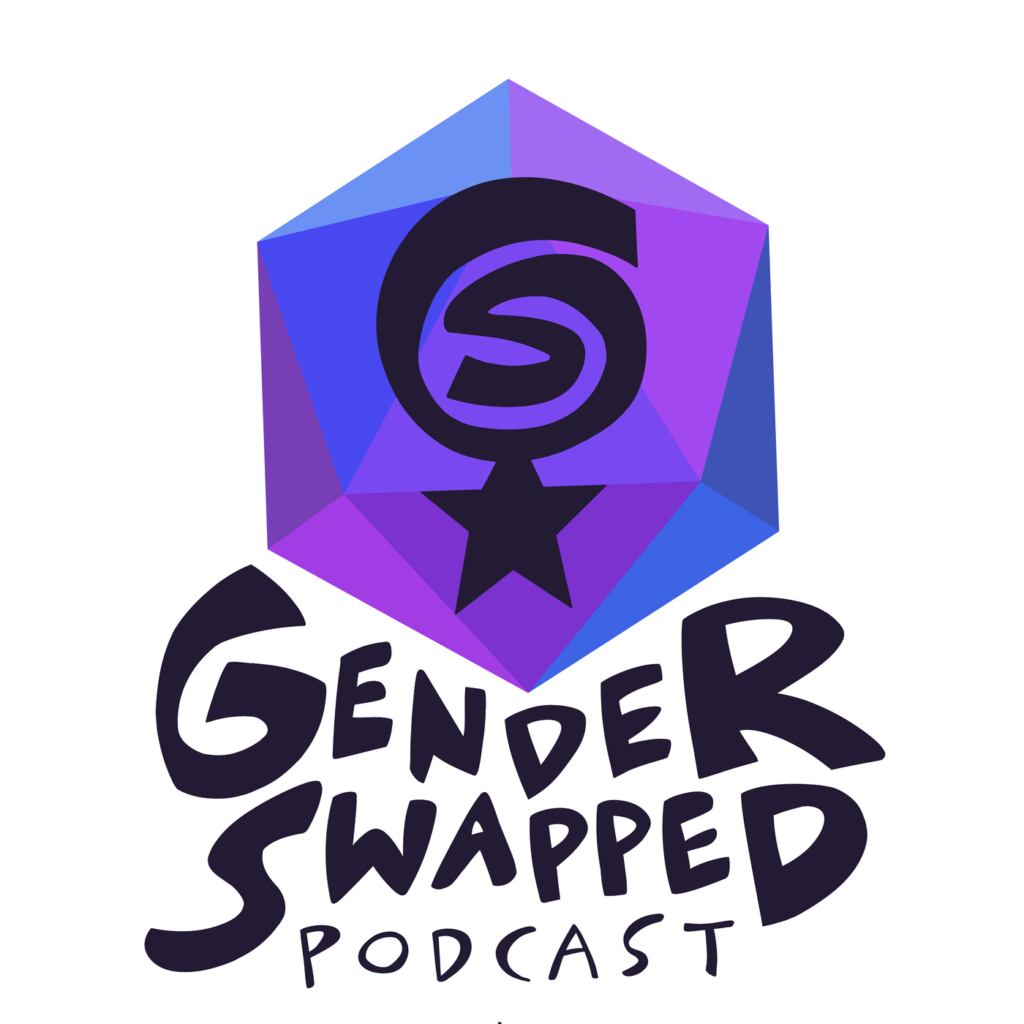 Das Podcast-Logo zeigt einen 20-seitigen Würfel in Lilaschattierungen, in dessen Mitte ein Symbol für Feminismus und Geschlechtervielfalt ist.. Der Podcasttitel steht in schwarzen Buchstaben darunter.